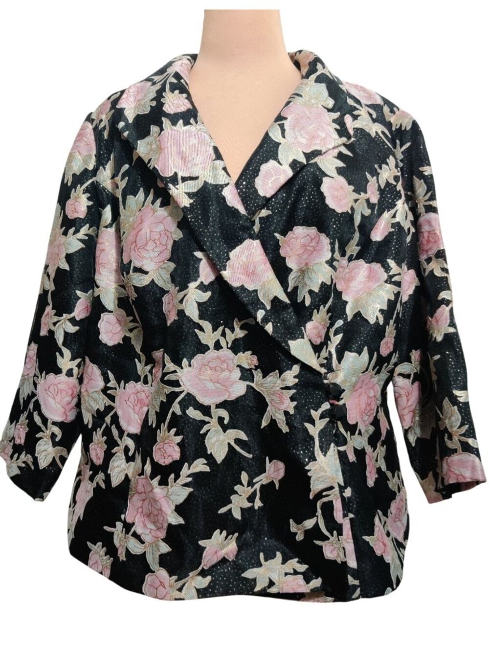 Vintage Alex Evenings Plus Size XL Blazer Floral Evening Jacket Party Gold Wrap